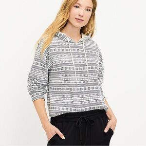Lou & Grey Fair Isle Fluffy Fleece Hoodie Size Medium Holiday Cozy Casual Fall